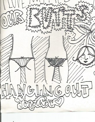 Lauren's doodle of our butts handing out together. (2008)